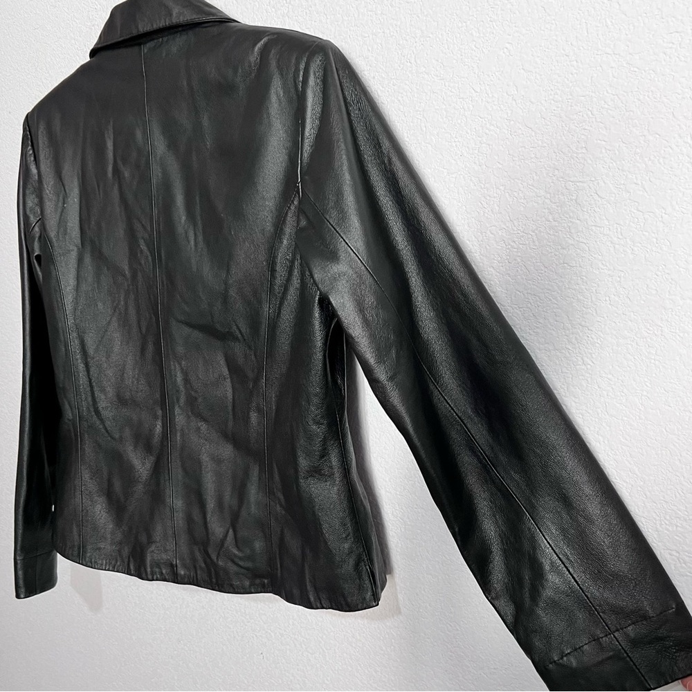 Vintage Bagatelle Black Kid Leather Button Front Lined Biker Moto Jacket 6 - Picture 10 of 13